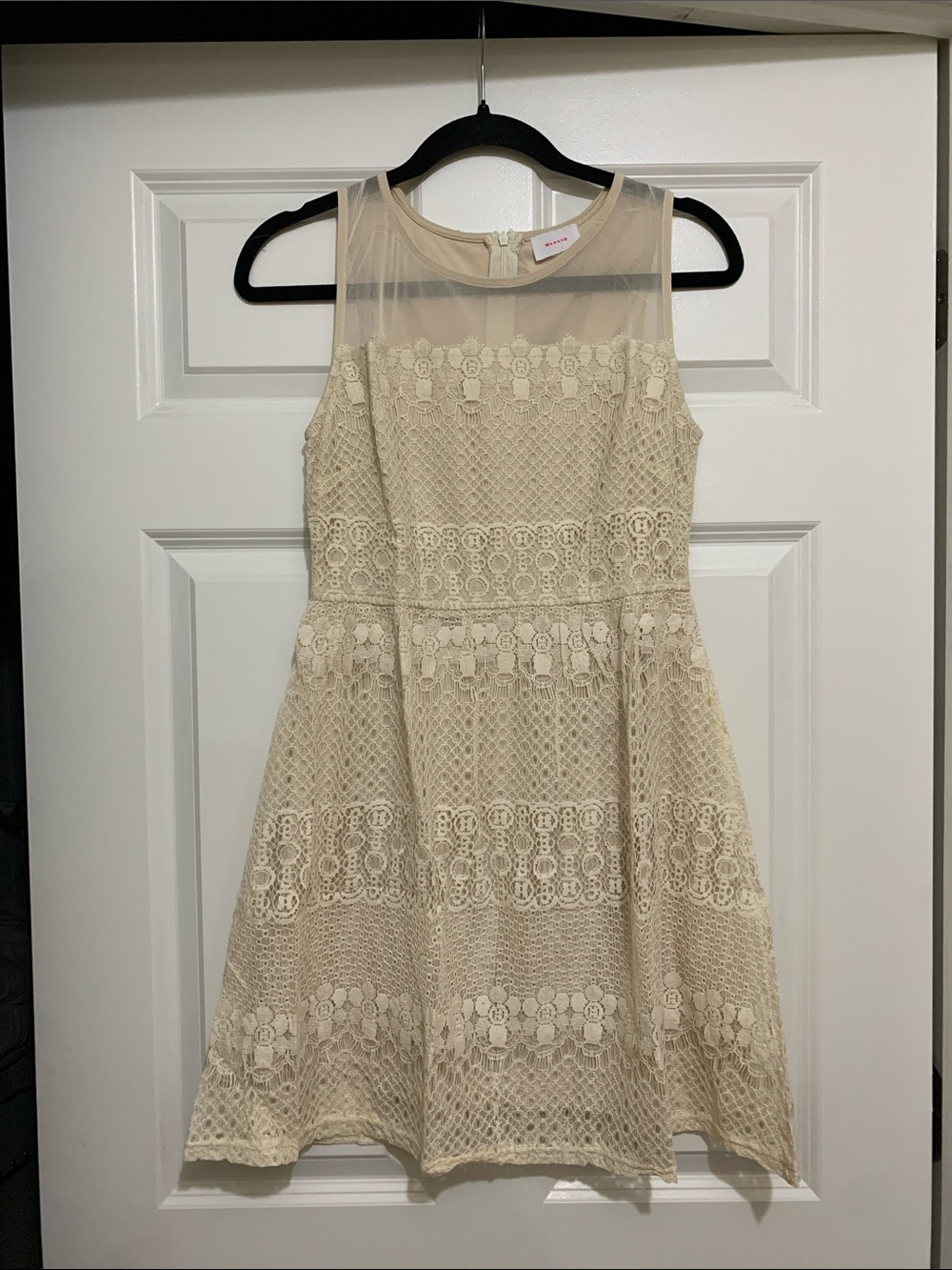 Sleeveless Cream Lace Fit-and-Flare Mini Dress